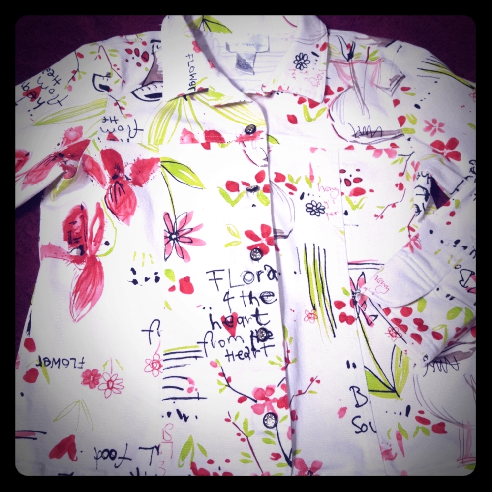 Womens Susan Graver Style White Denim Jacket Multi
